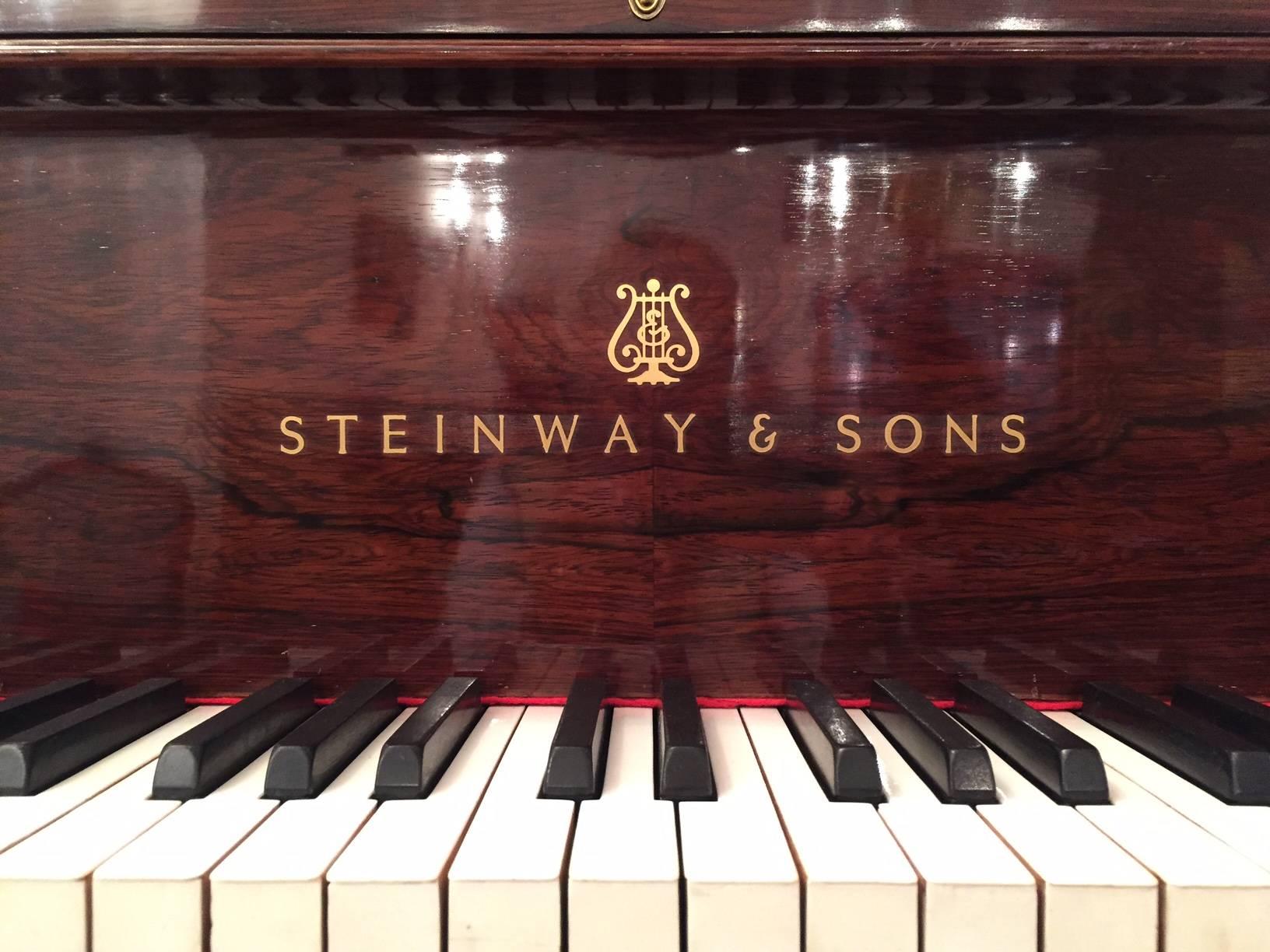 Arts and Crafts Steinway & Sons C Grand Piano Glossy Rosewood French Polish, Mahogany Bench