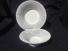 Pair of White Porcelain Reticulated Willow Basket Bowls by KPM Osier