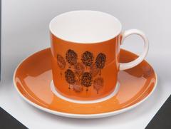 1950s Multi-Color Coffee Service by Susie Cooper, Six Cups, Bone China Porcelain