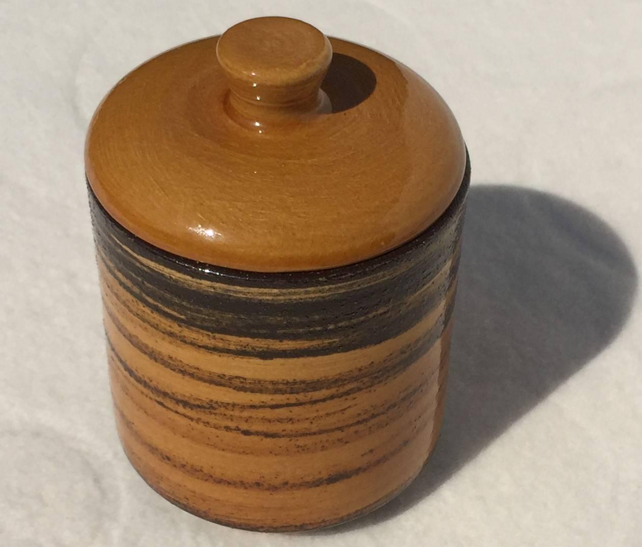 Mid-Century Modern Ceramic Jar Golden-Yellow and Brown Glazed, Arts and Craft, Germany, 1960s For Sale