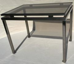 Side Table by Guy Lefèvre for Maison Jansen, France, 1970s, Steel Smoked Glass