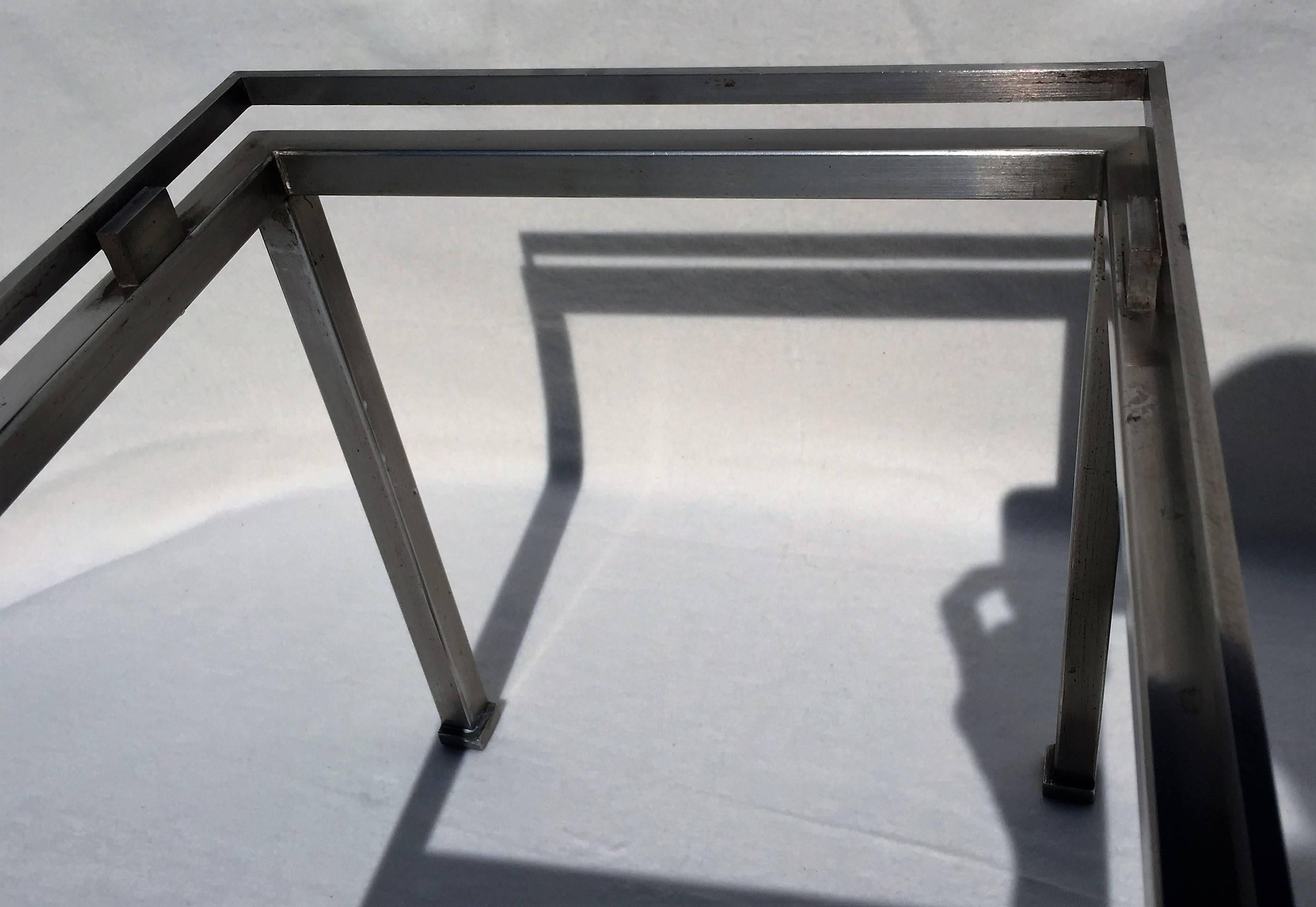 Art Glass Side Table by Guy Lefèvre for Maison Jansen, France, 1970s, Steel Smoked Glass For Sale