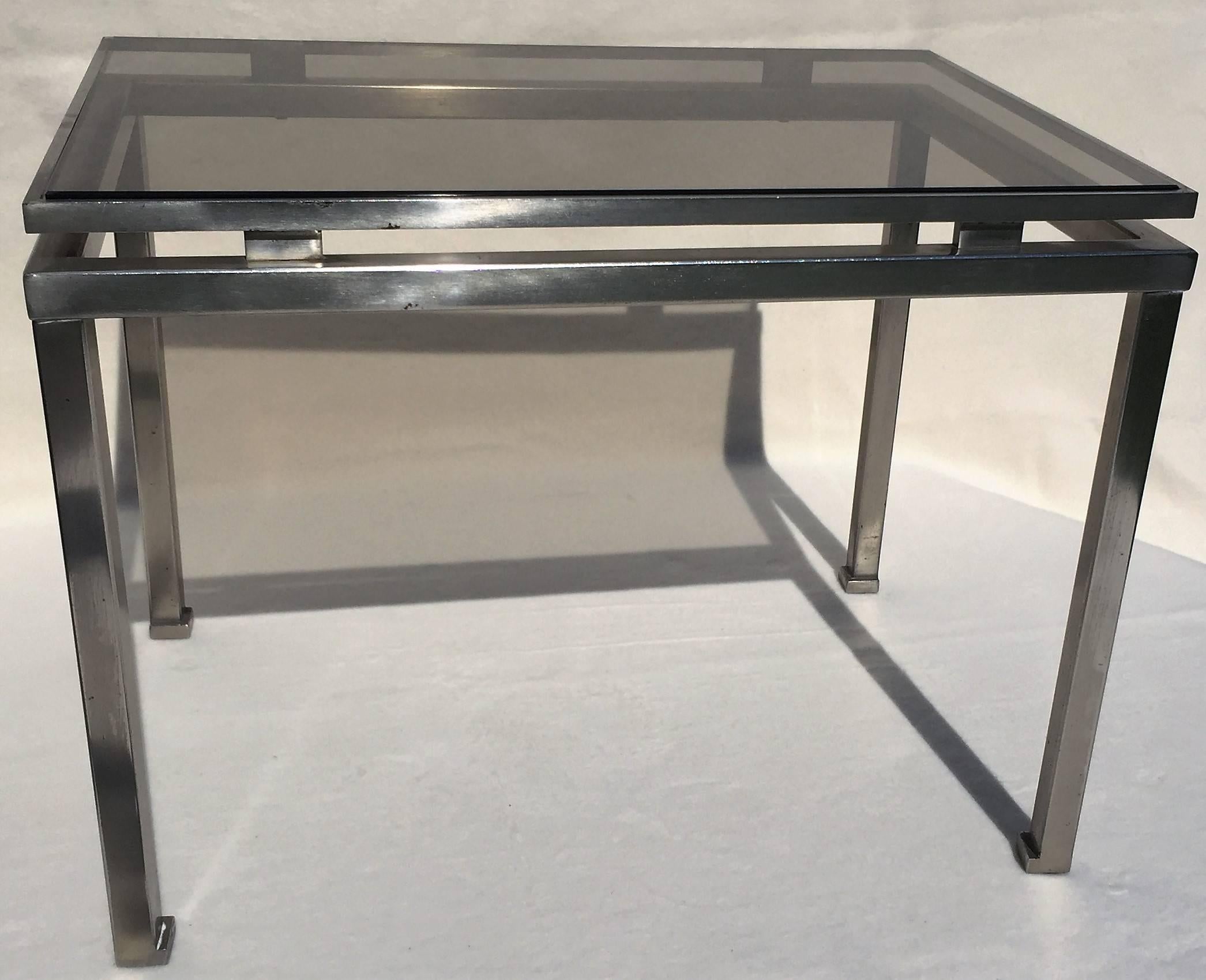 Side Table by Guy Lefèvre for Maison Jansen, France, 1970s, Steel Smoked Glass For Sale 2