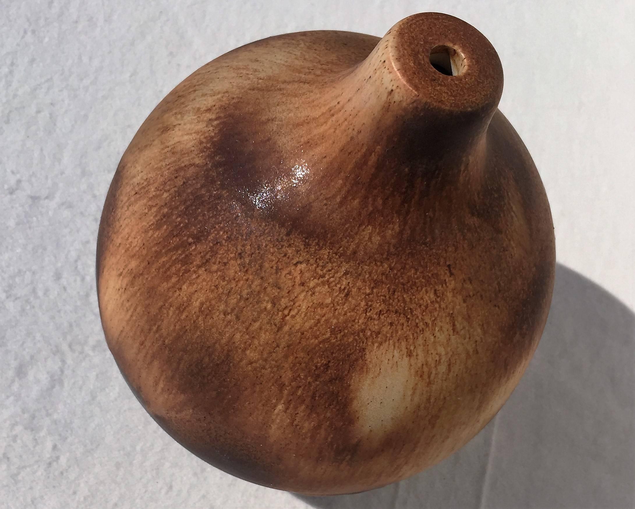 Fired Spherical Lampstand, Table Lamp, Art Pottery, 1970s, Germany, Cream Brown Glaze For Sale