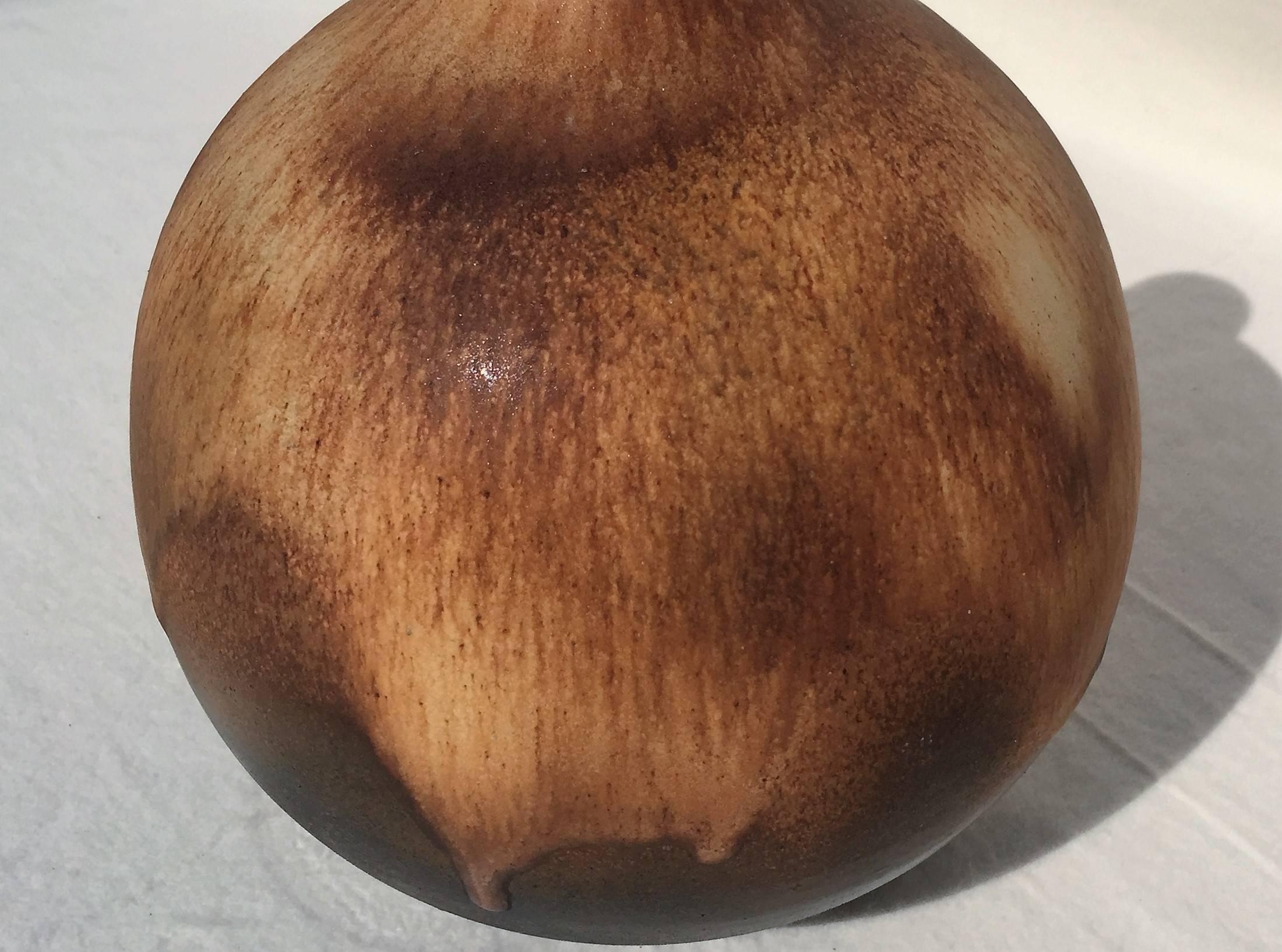 Spherical Lampstand, Table Lamp, Art Pottery, 1970s, Germany, Cream Brown Glaze In Excellent Condition For Sale In Ettlingen, Baden-Wurttemberg