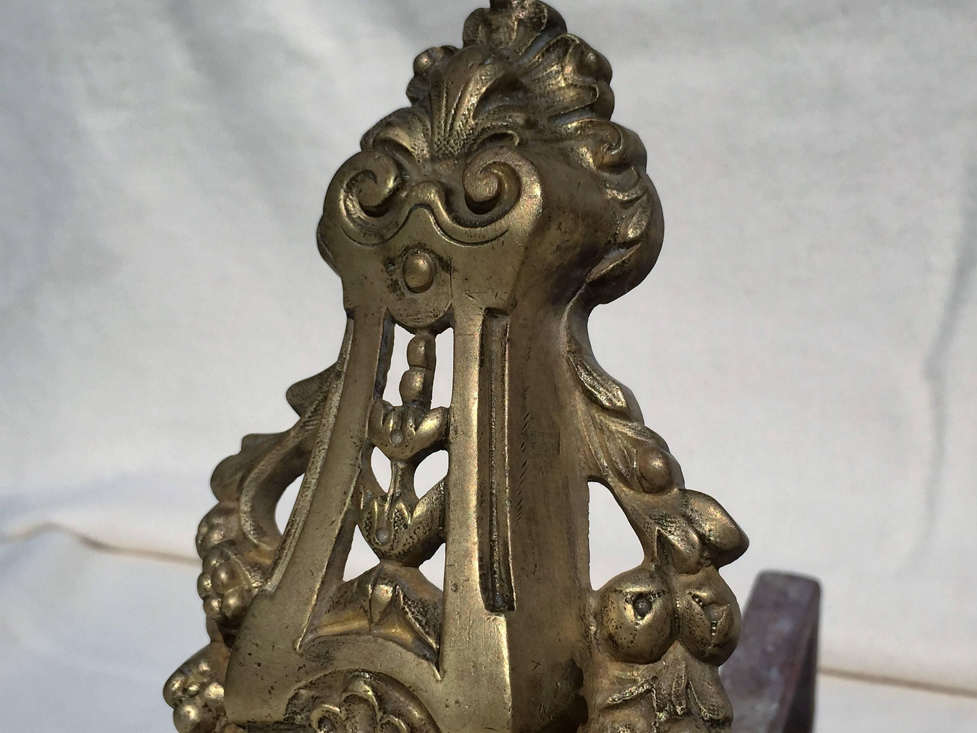 French Louis XV Rococo Style 19th Century Bronze Andirons, Fire Dogs For Sale 3