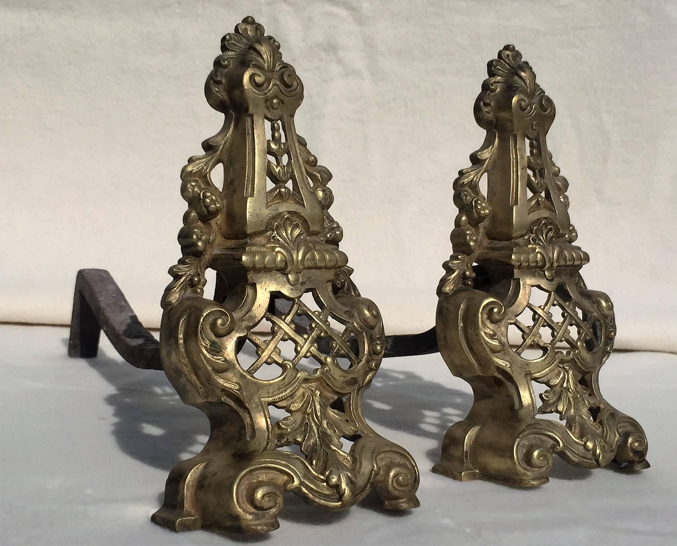 French Louis XV Rococo Style 19th Century Bronze Andirons, Fire Dogs For Sale 5