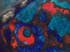 Large Ceramic Art Tile, Fish in Ocean Blue Turquoise Red Glaze, Germany, 1950s