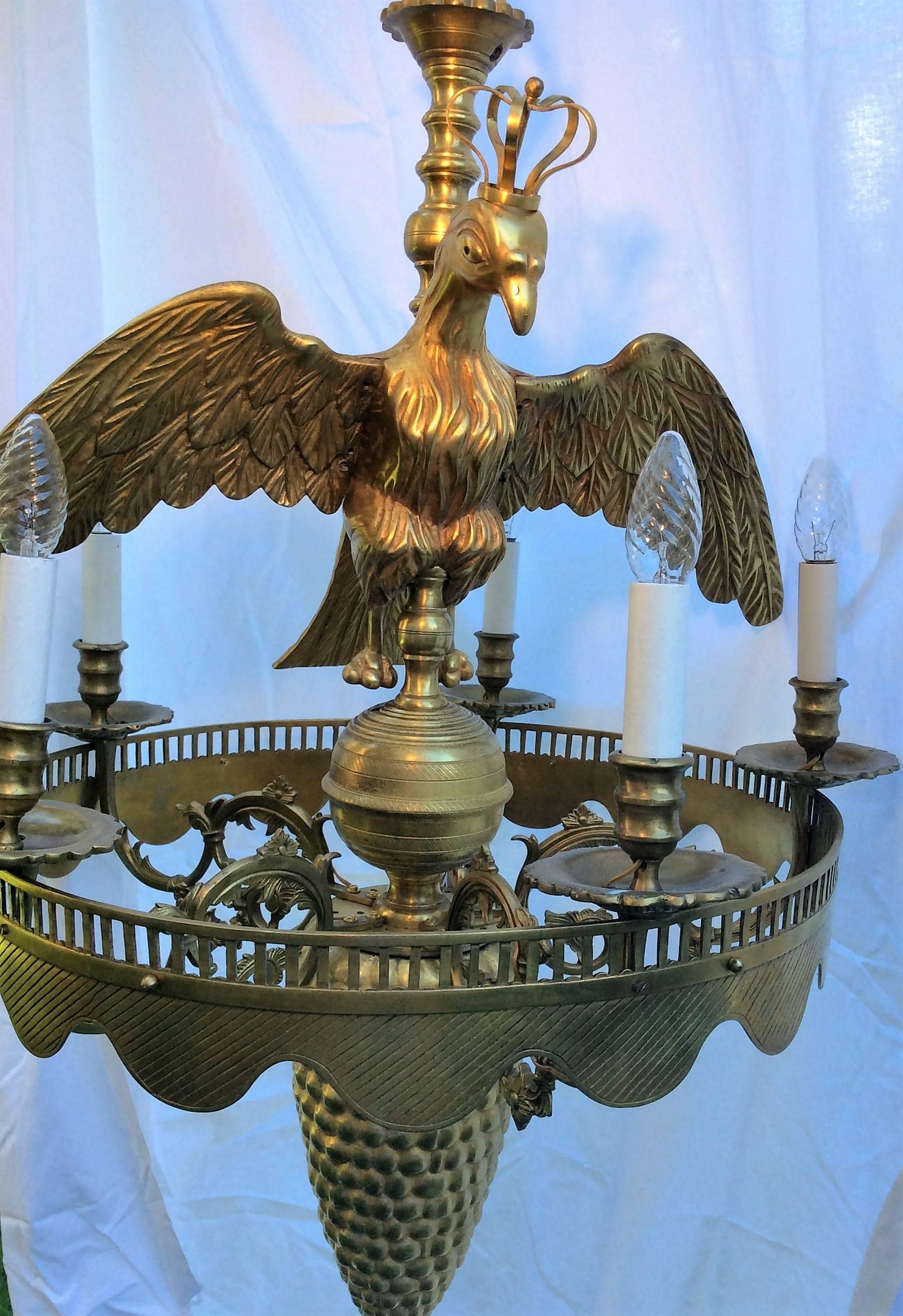 Cast Empire Bronze Chandelier with Crowned Eagle and Columbine Cup, 19th Century For Sale