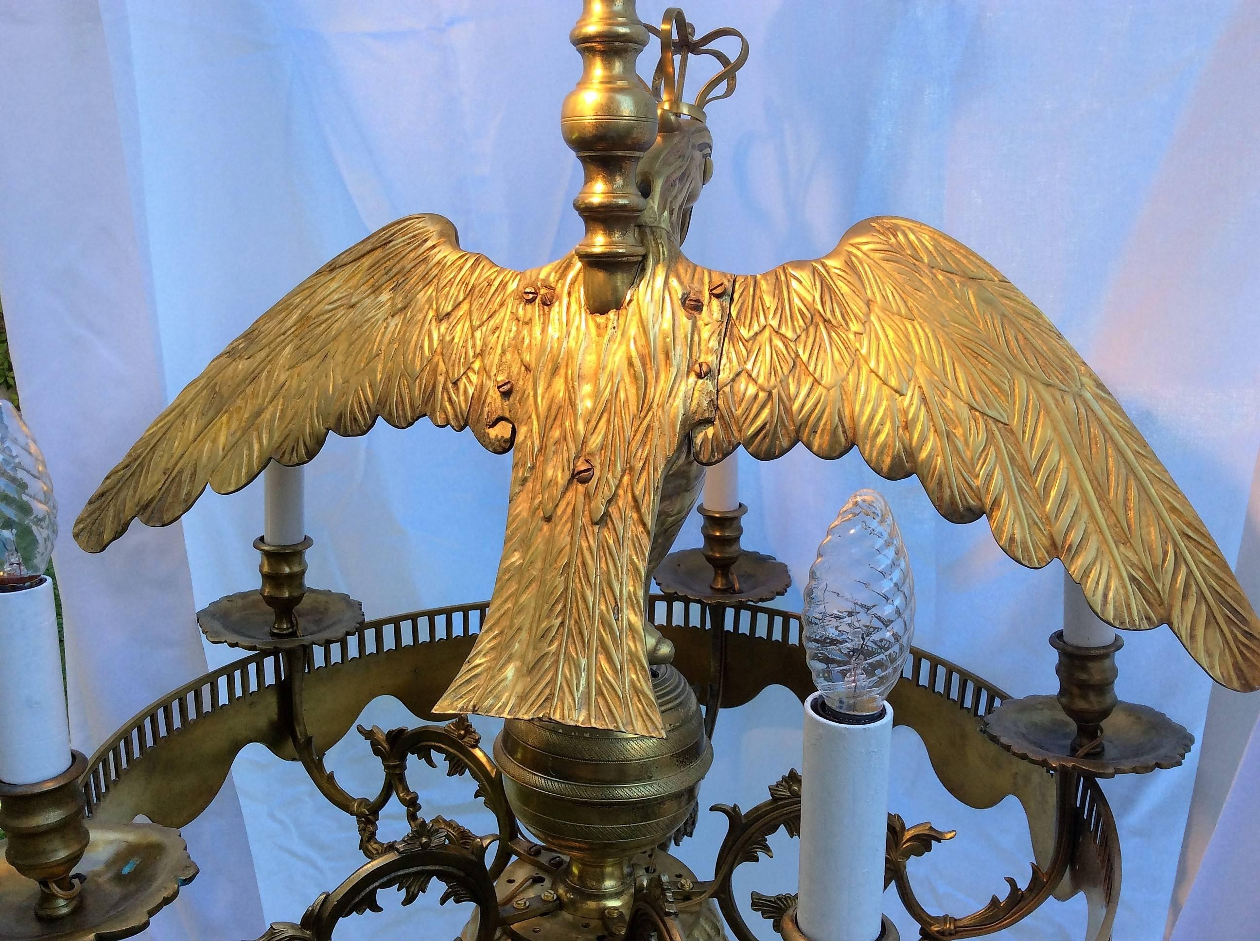 Empire Bronze Chandelier with Crowned Eagle and Columbine Cup, 19th Century For Sale 2