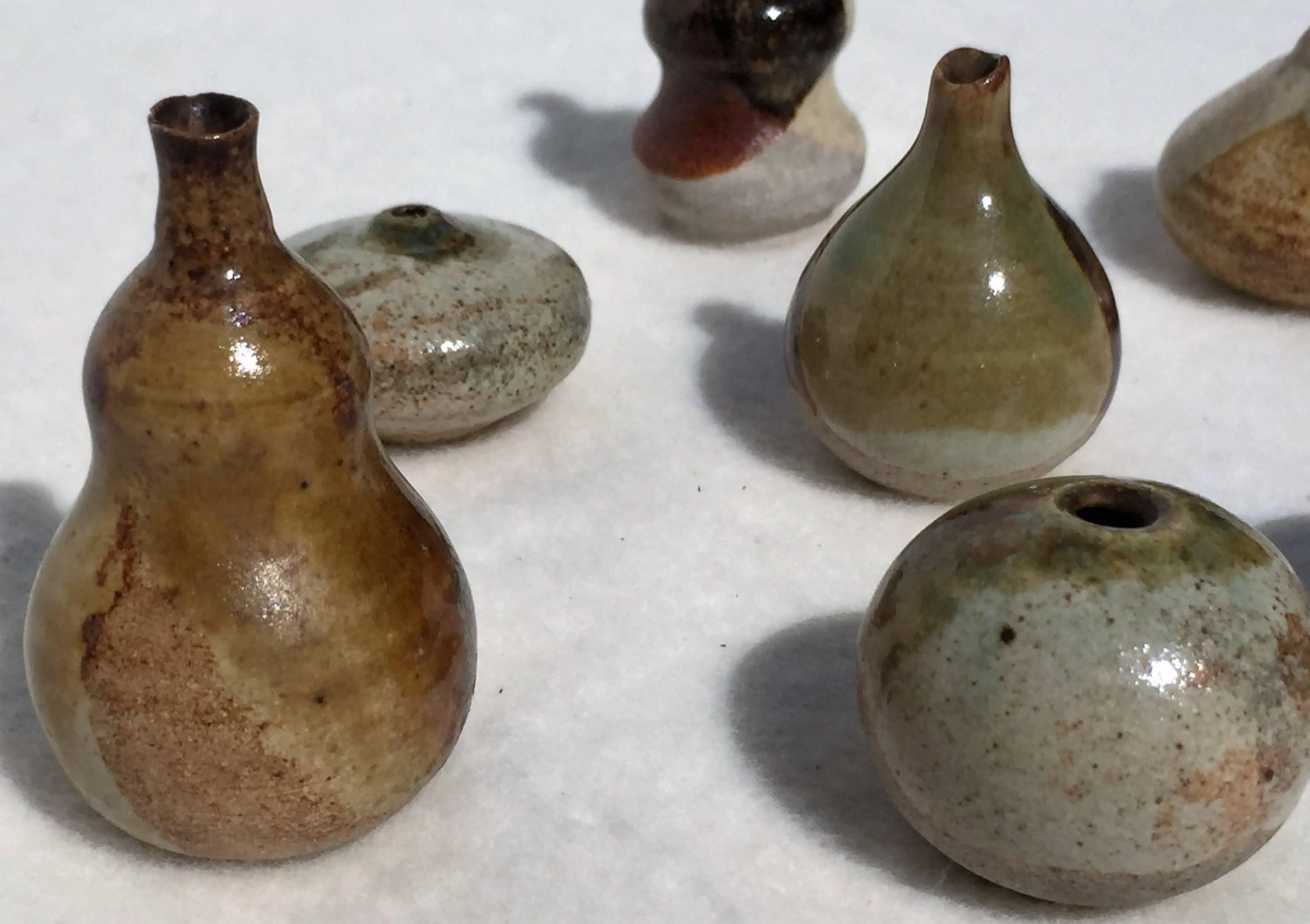 Mid-Century Modern Set of Seven Miniature Ceramical Vases, Glazed Art Pottery Westerwald, Germany