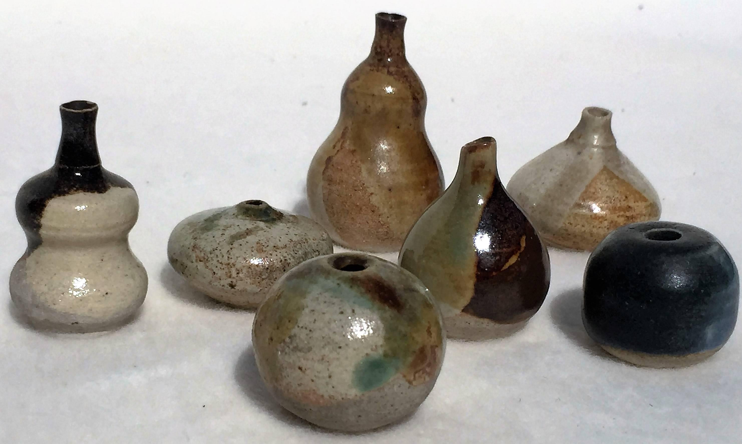 Set of Seven Miniature Ceramical Vases, Glazed Art Pottery Westerwald, Germany 2
