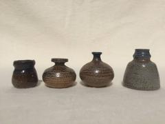 Four Miniature Vases, Grey, Blue Salt Glazed Art Pottery, Germany, 1960, Set #2