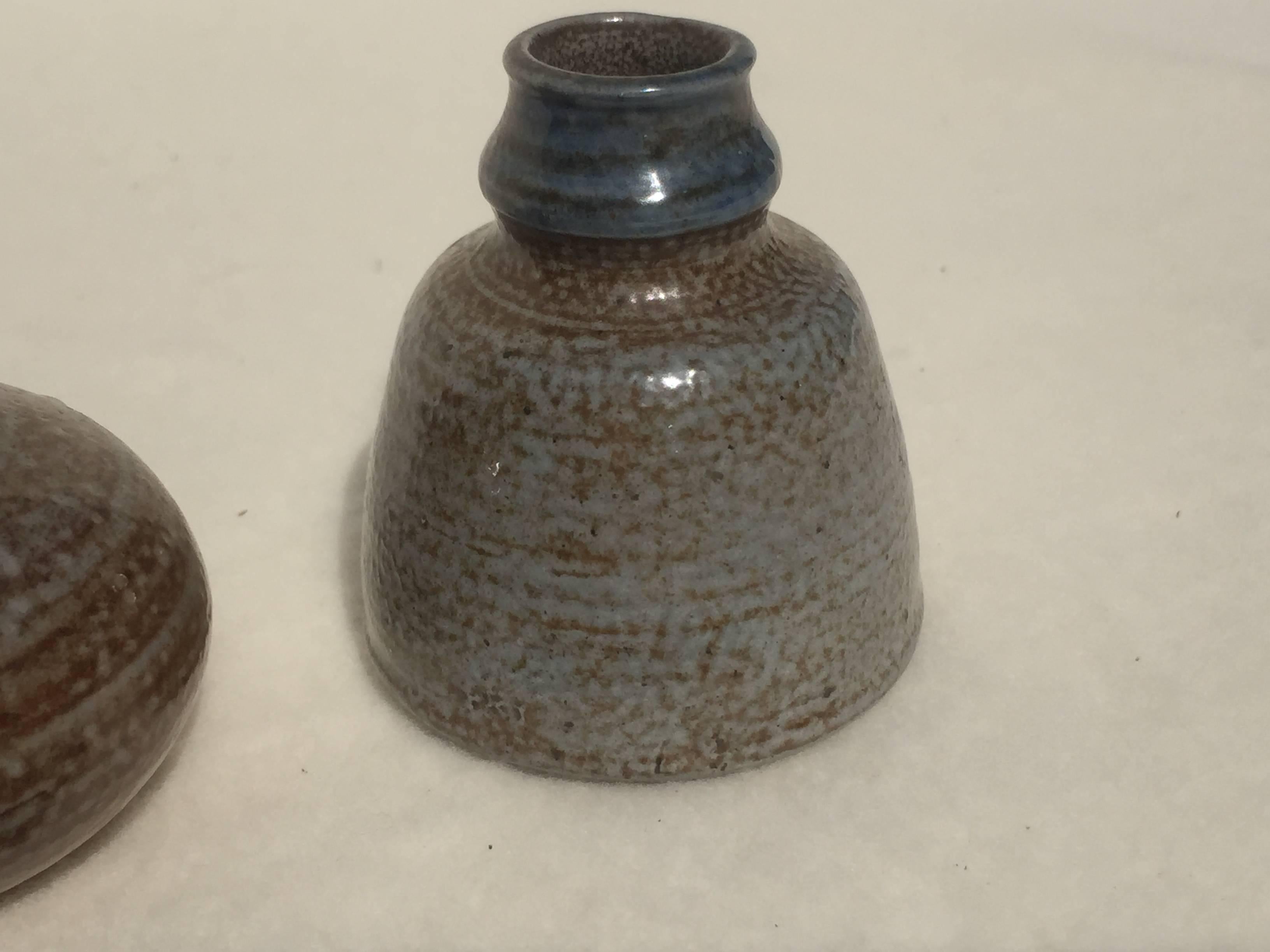 Four Miniature Vases, Grey, Blue Salt Glazed Art Pottery, Germany, 1960, Set #2 For Sale 1