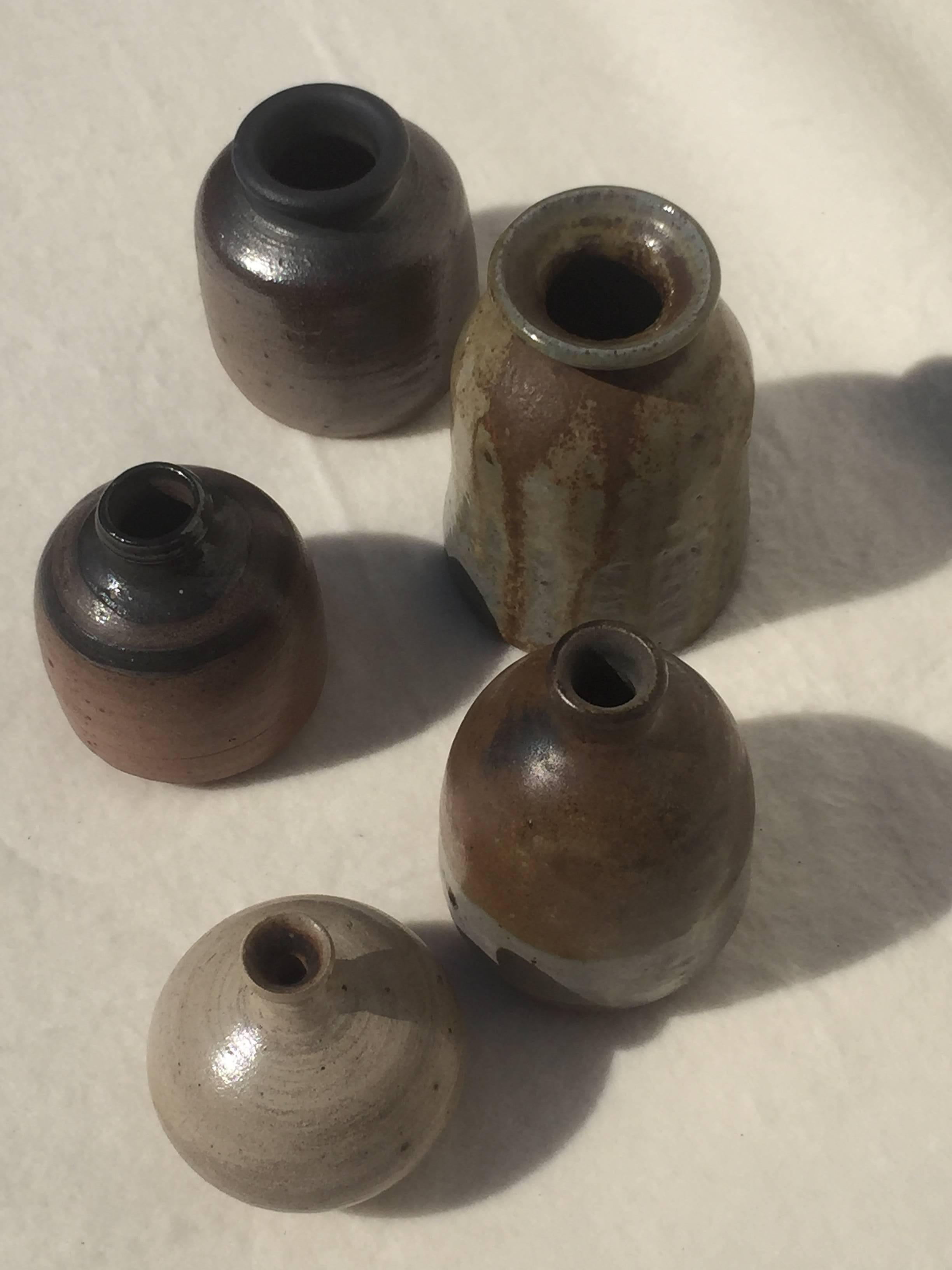 German Five Miniature Vases, Salt Glazed Art Pottery by Assenmacher, 1960s, Set #3