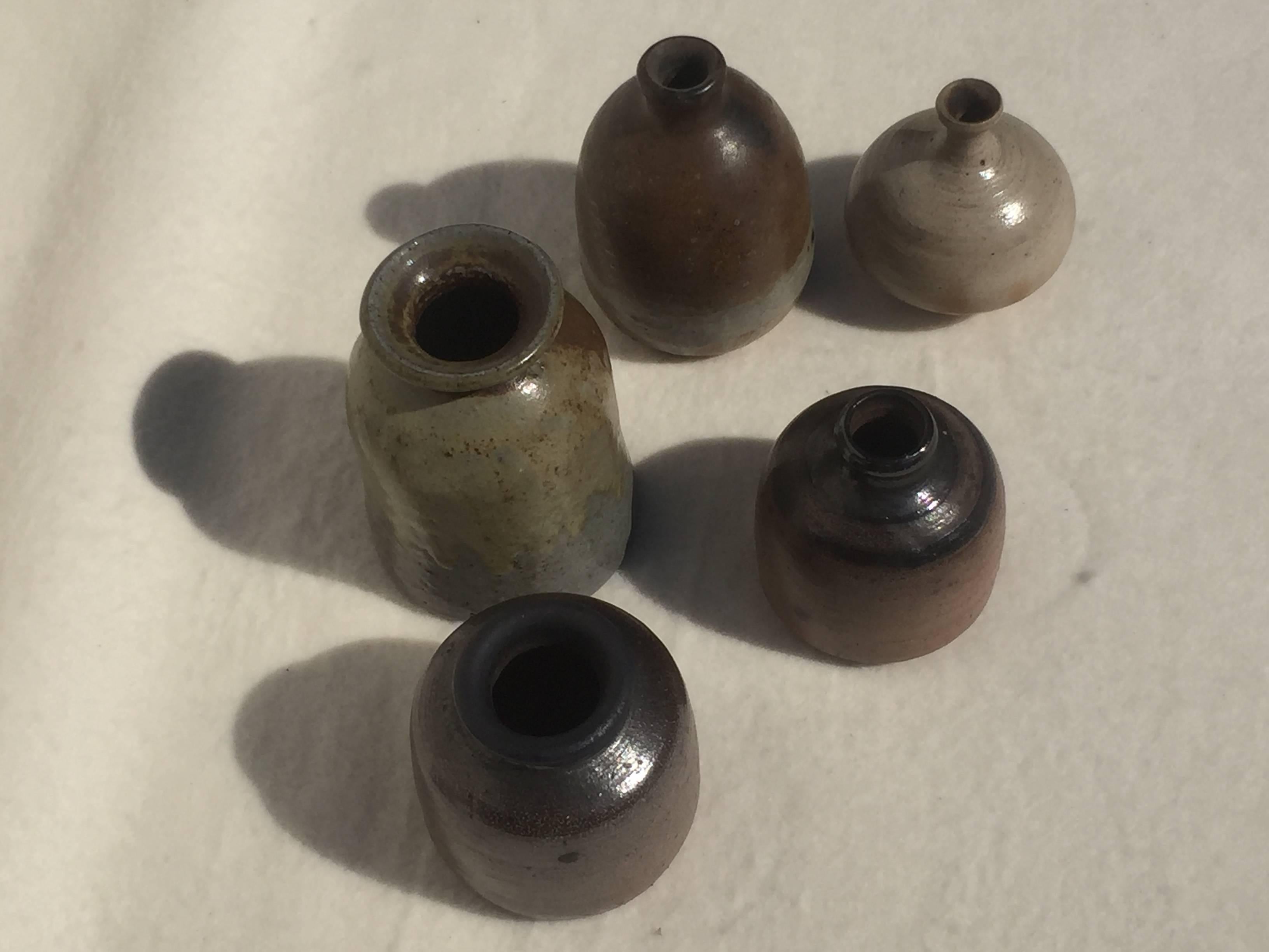 Mid-Century Modern Five Miniature Vases, Salt Glazed Art Pottery by Assenmacher, 1960s, Set #3