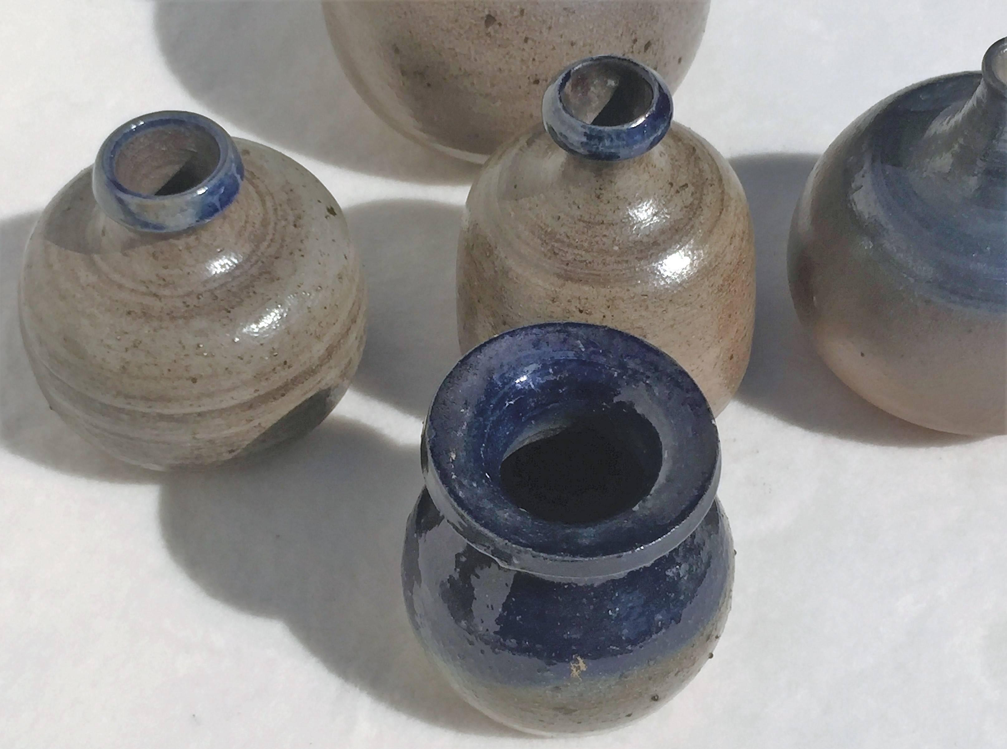 Mid-Century Modern Five Miniature Vases by Assenmacher, 1960s Salt Glazed Art Pottery, Set #4