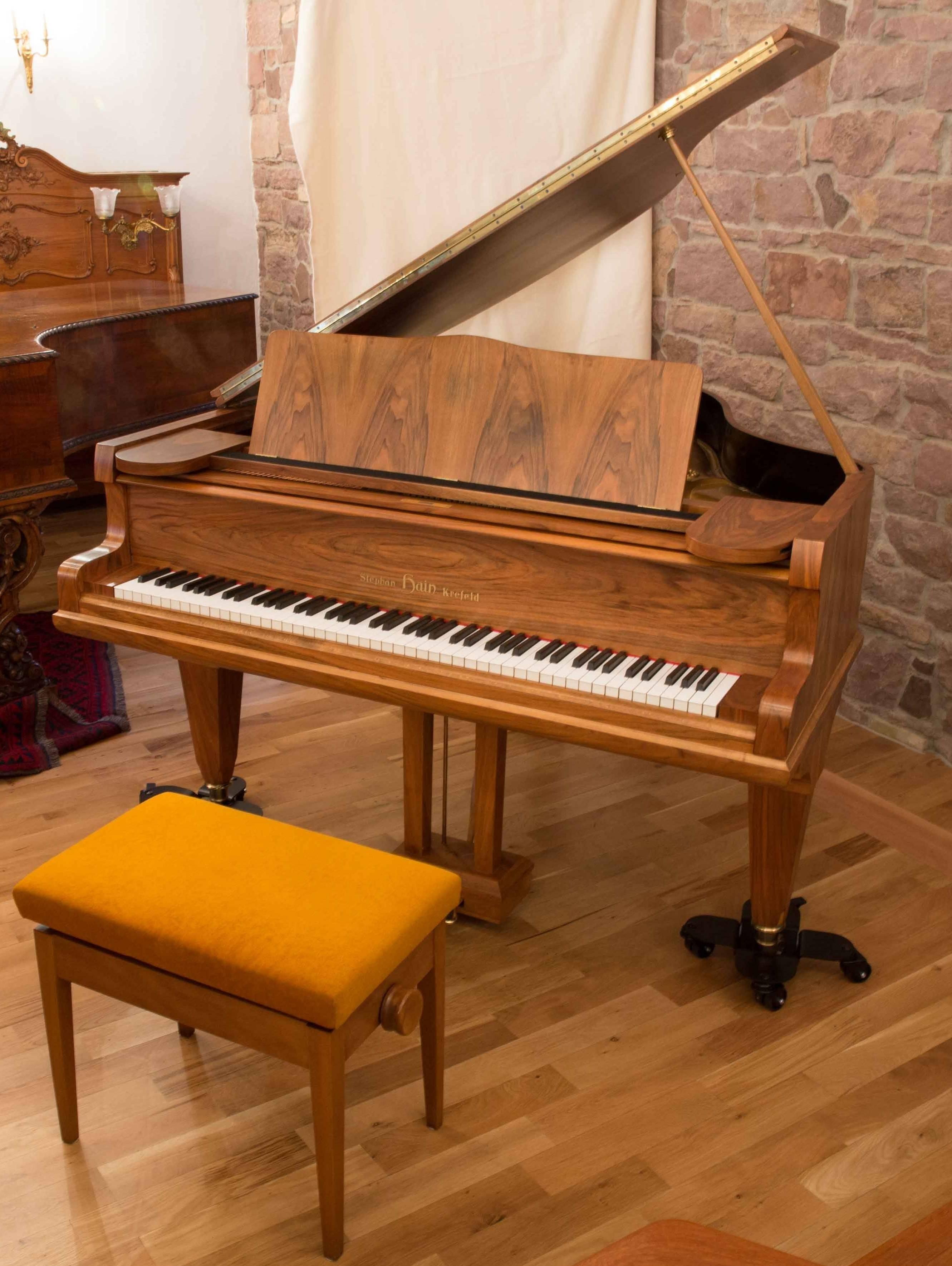 Ebony German Parlour Baby Grand Piano 1960s Mid-Century Modern Walnut Satin Case