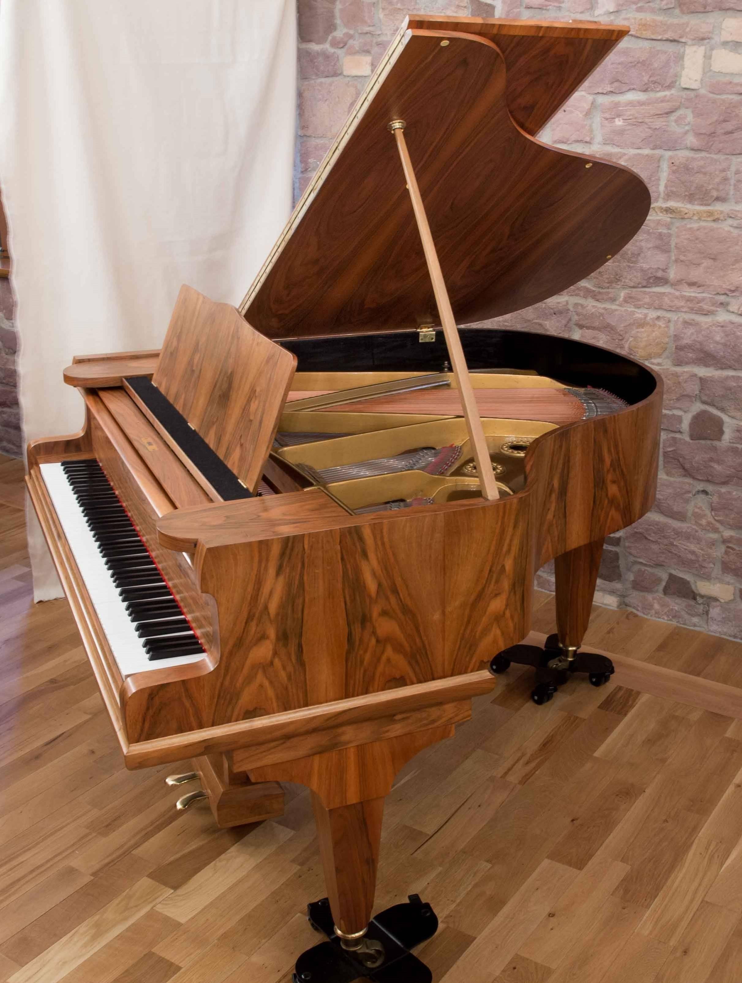 Brass German Parlour Baby Grand Piano 1960s Mid-Century Modern Walnut Satin Case