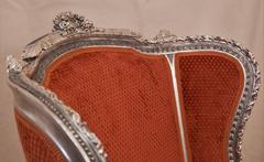 Pair of French Louis XV Neo-Rococo Armchairs Bergères Silver Plated Cinnamon