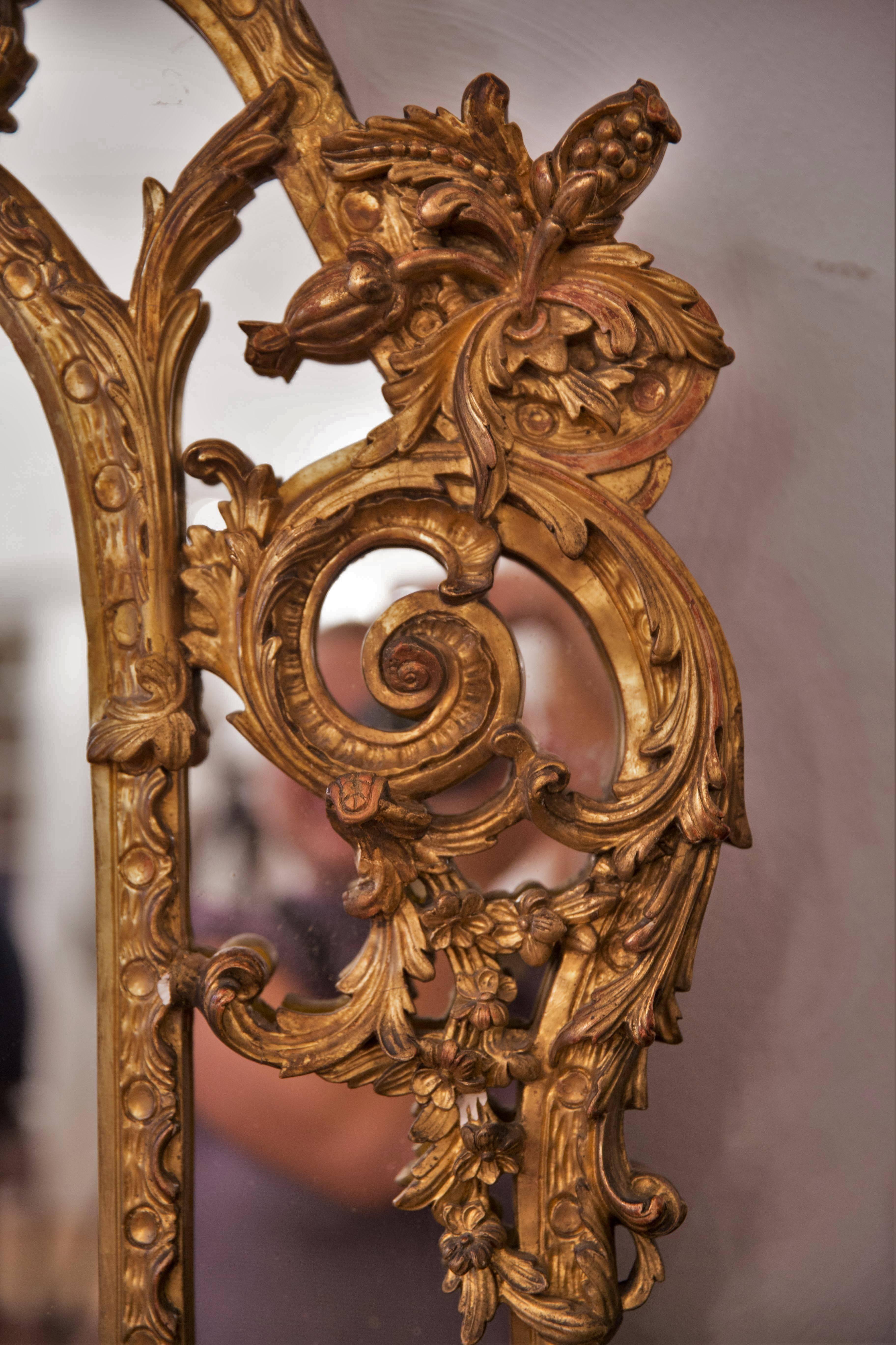 19th Century Large French Rococo Revival Louis XV Mirror Carved Giltwood and Gesso For Sale
