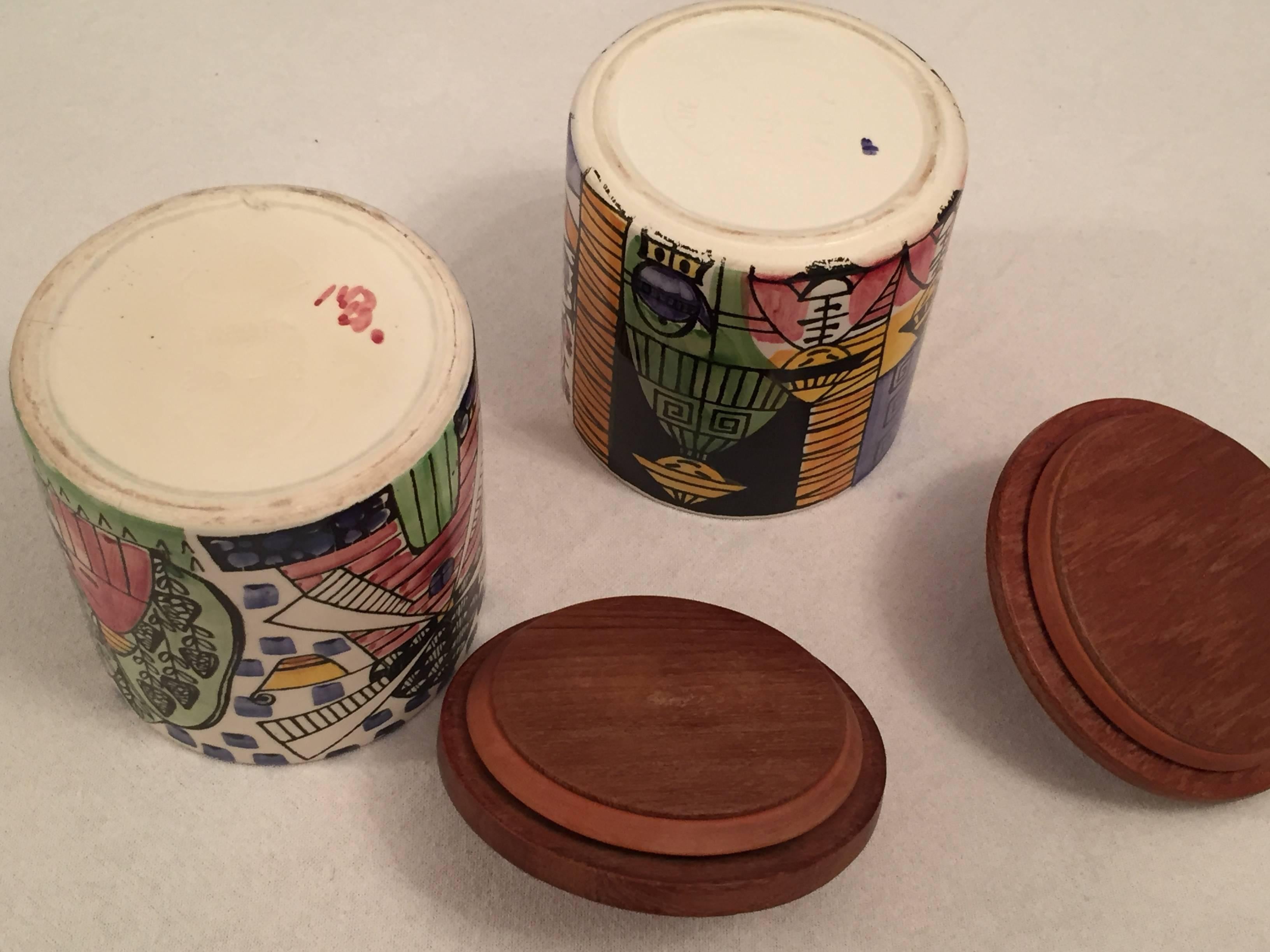 Swedish Anita Nylund Ceramic Coffee and Tea Jugs Jars with Teak Lid, Jie, Sweden For Sale