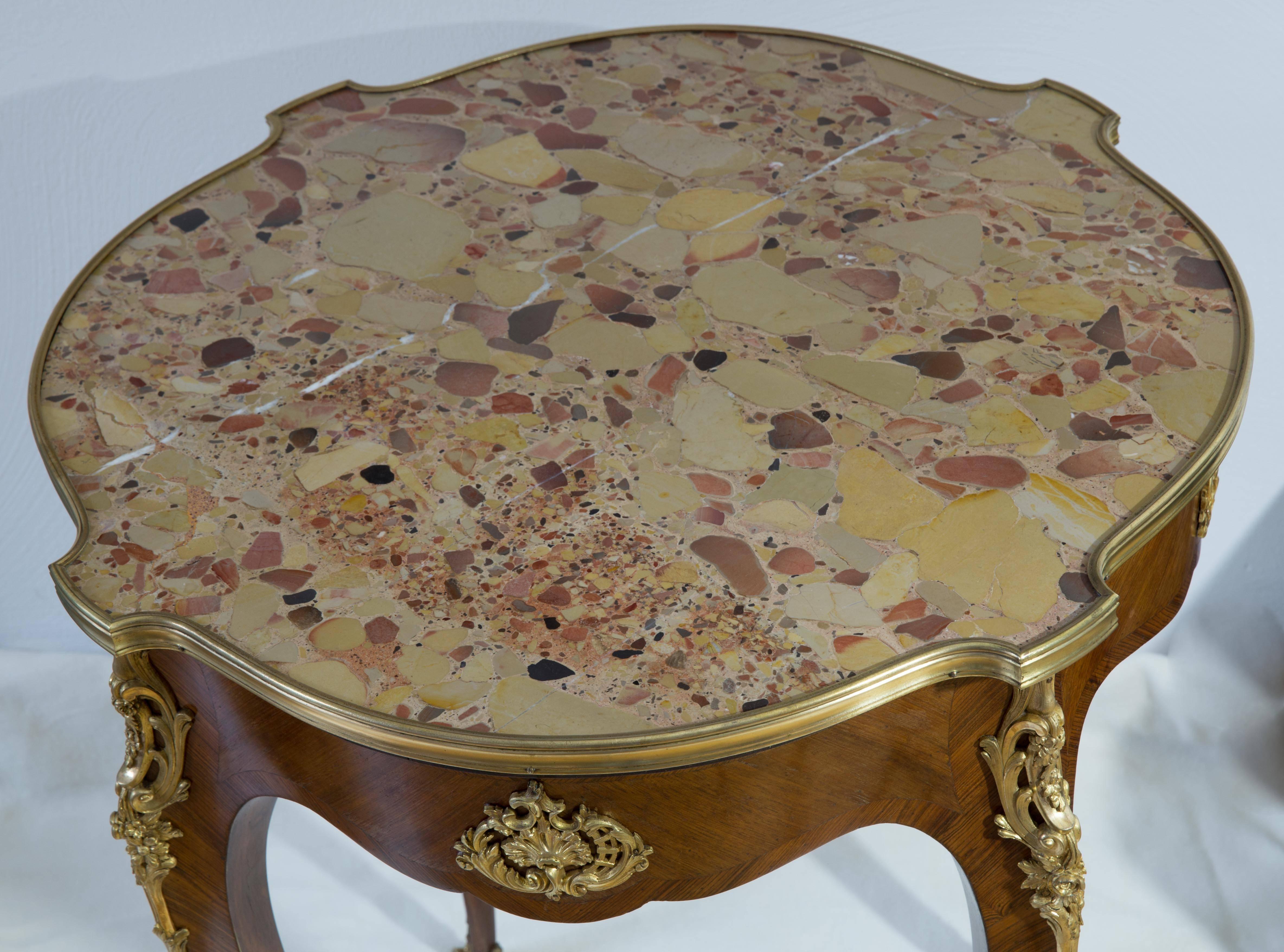 Rococo Revival Guéridon Side Table French Rococo, Louis XVI style, gilded bronzes, marble top