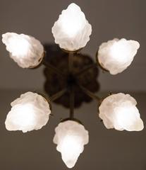 20th Century Chandelier Art Nouveau Water Lily Base Art Glass Flame Design