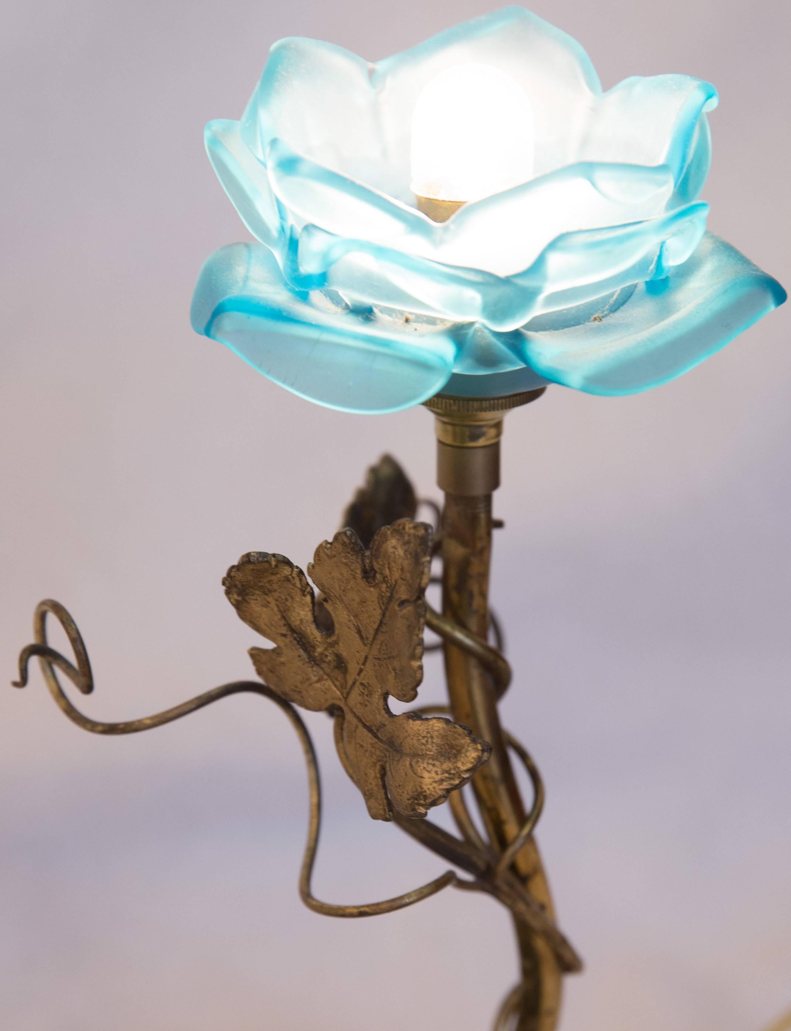 20th Century Blue Rose Sea Lion and Pups Table Lamp Designer Bronze Base 1