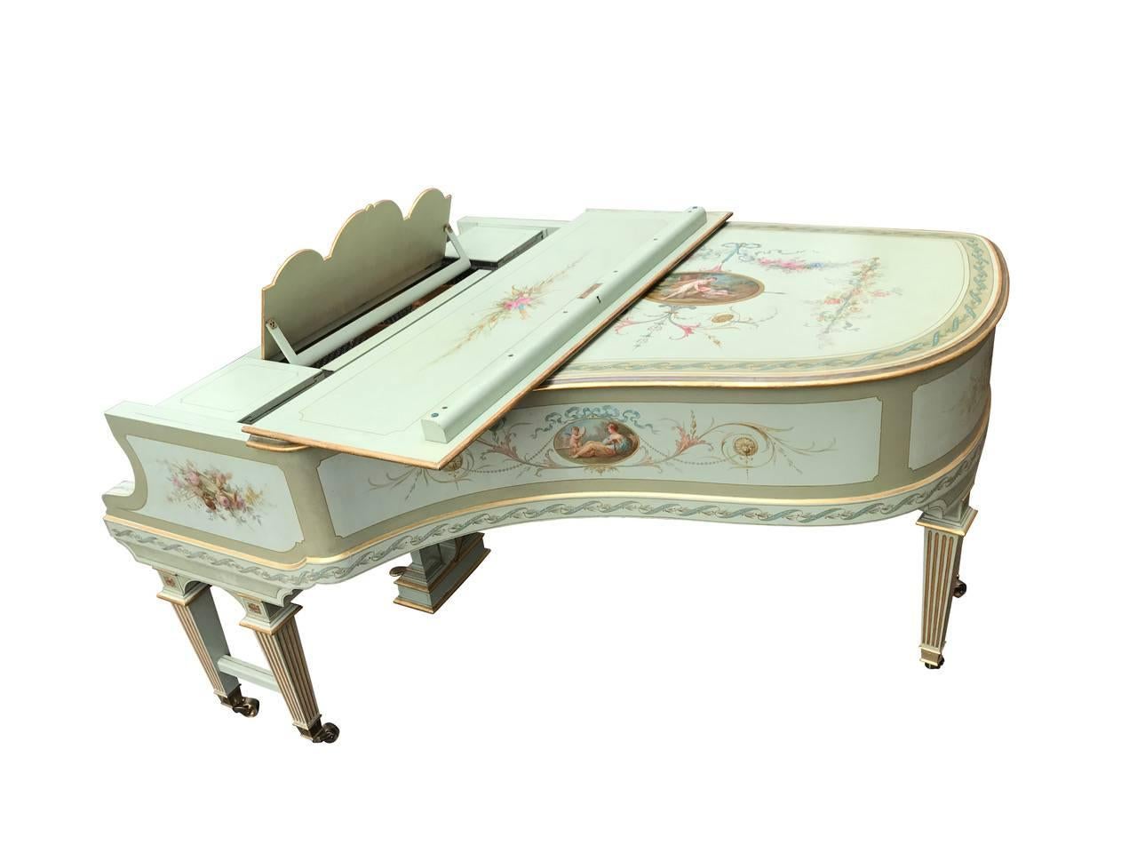 Neoclassical Revival 20th Century German Bluthner Grand Art Cased Piano Style Antoine Watteau For Sale