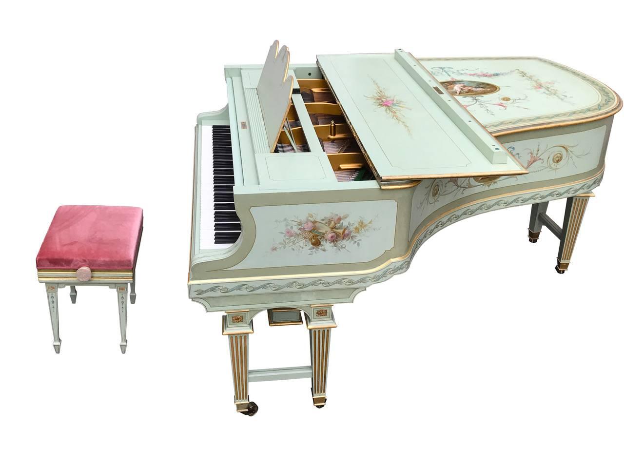 Hand-Painted 20th Century German Bluthner Grand Art Cased Piano Style Antoine Watteau For Sale