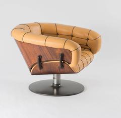 Martin Grierson. Rare Swivel Chair in Aluminium, Rosewood and Yellow Skin, 1960