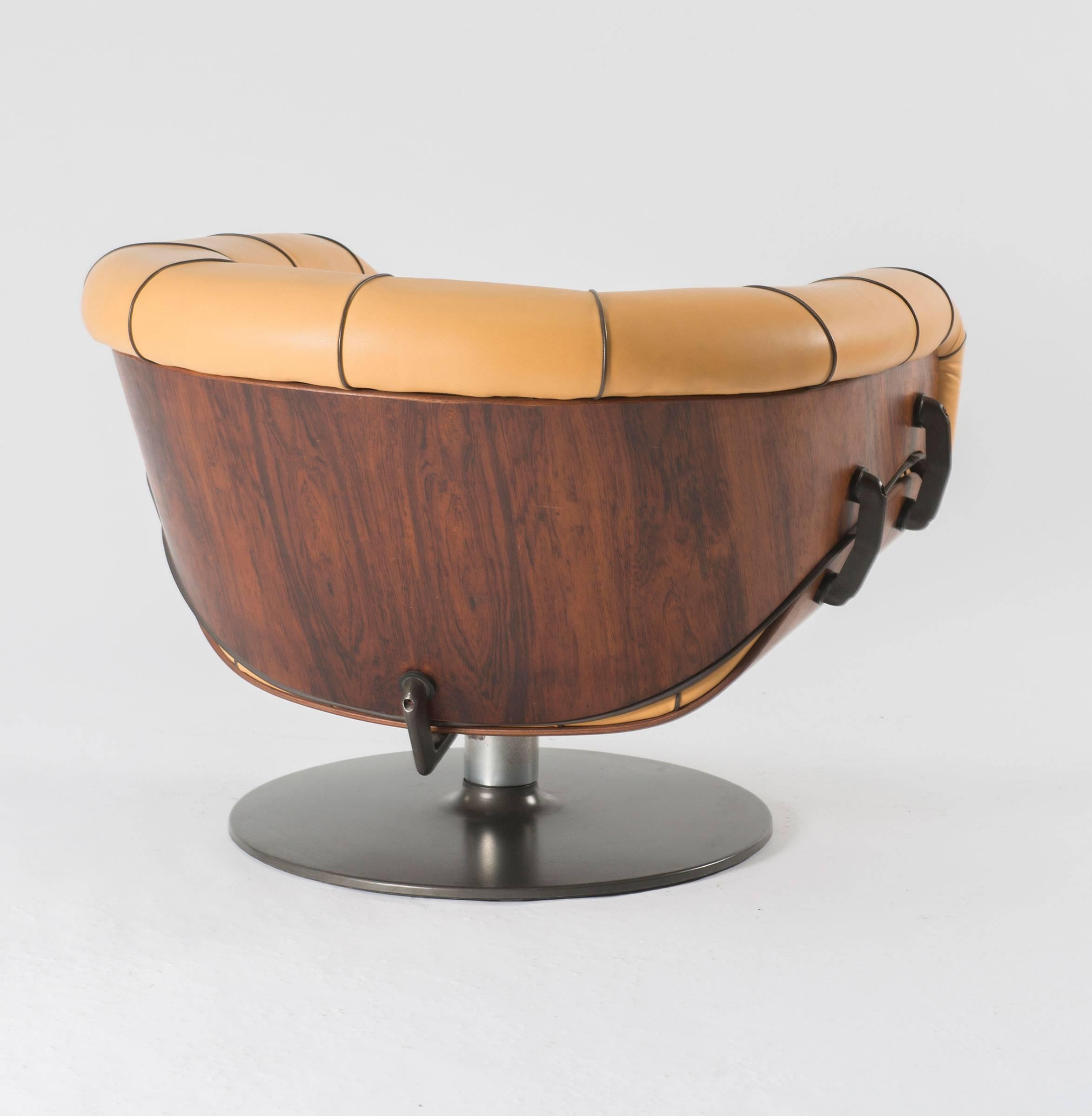 Modern Martin Grierson. Rare Swivel Chair in Aluminium, Rosewood and Yellow Skin, 1960 For Sale