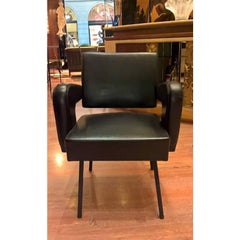 J. Adnet, Black Leather Armchair, 1950