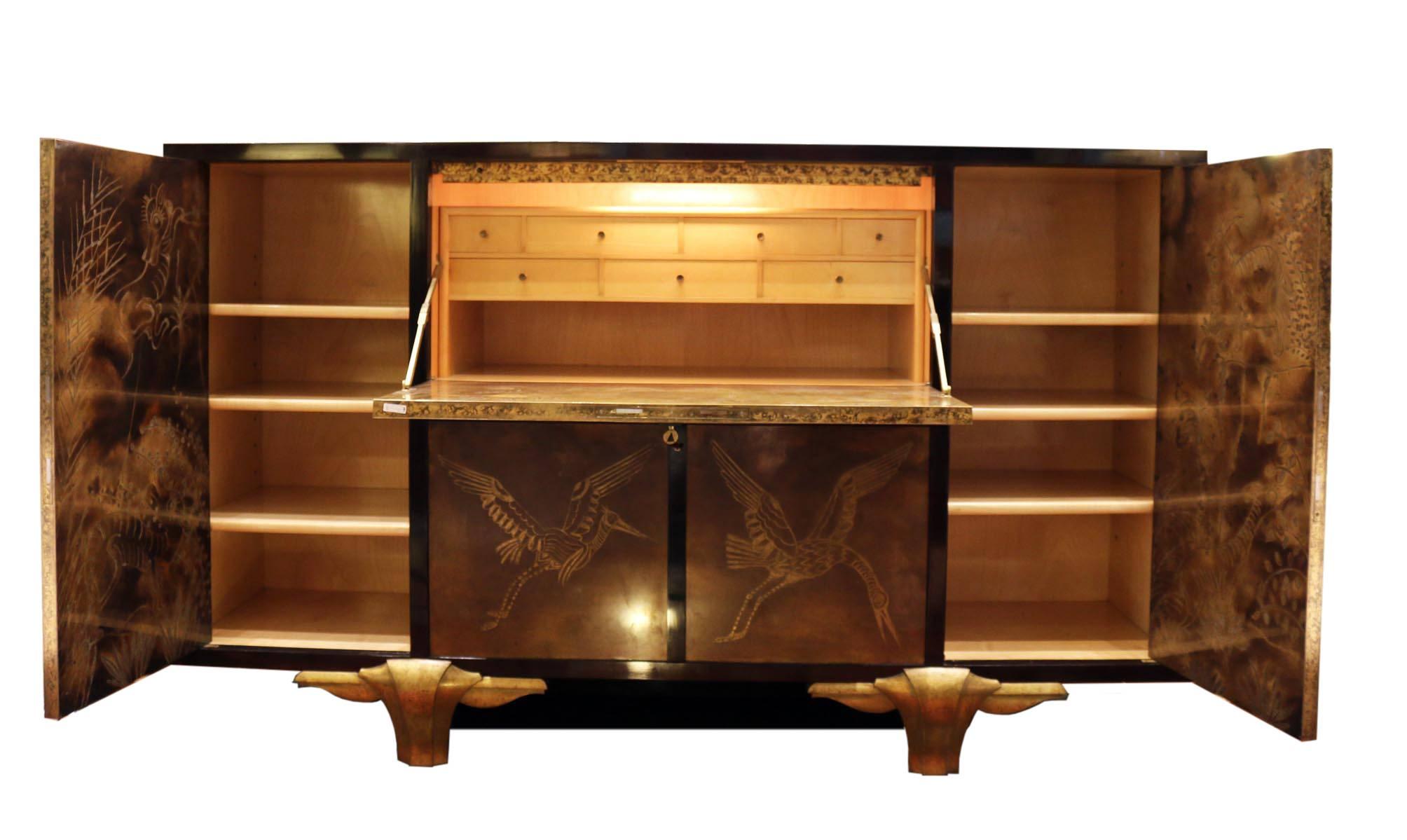 Mid-20th Century 1930s Rosewood and Bronze Cabinet by Eugene Printz and Jean Dunand For Sale