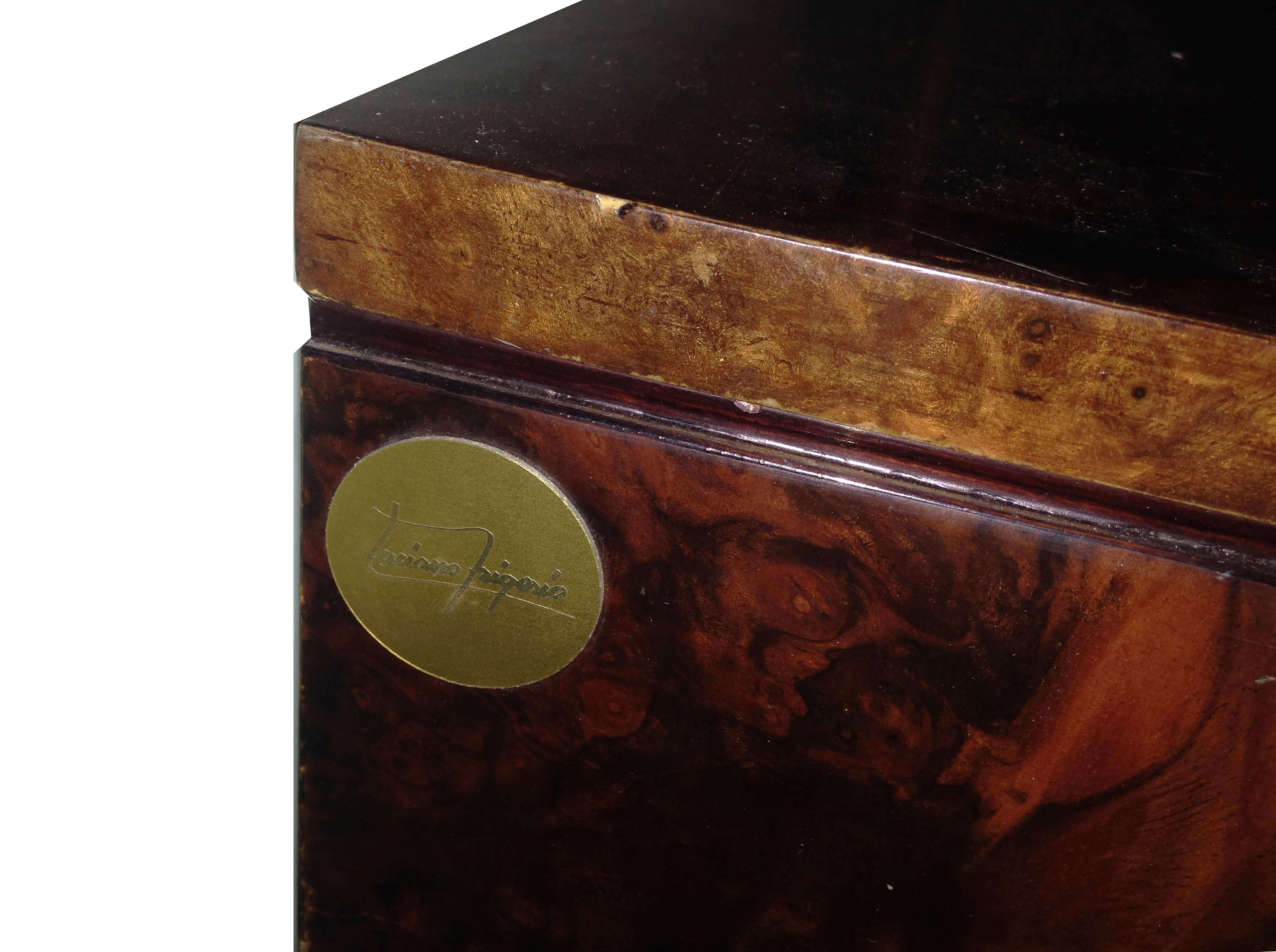 Late 20th Century 1970s Pair of Bedside Tables by Luciano Frigerio, Brass and Rosewood