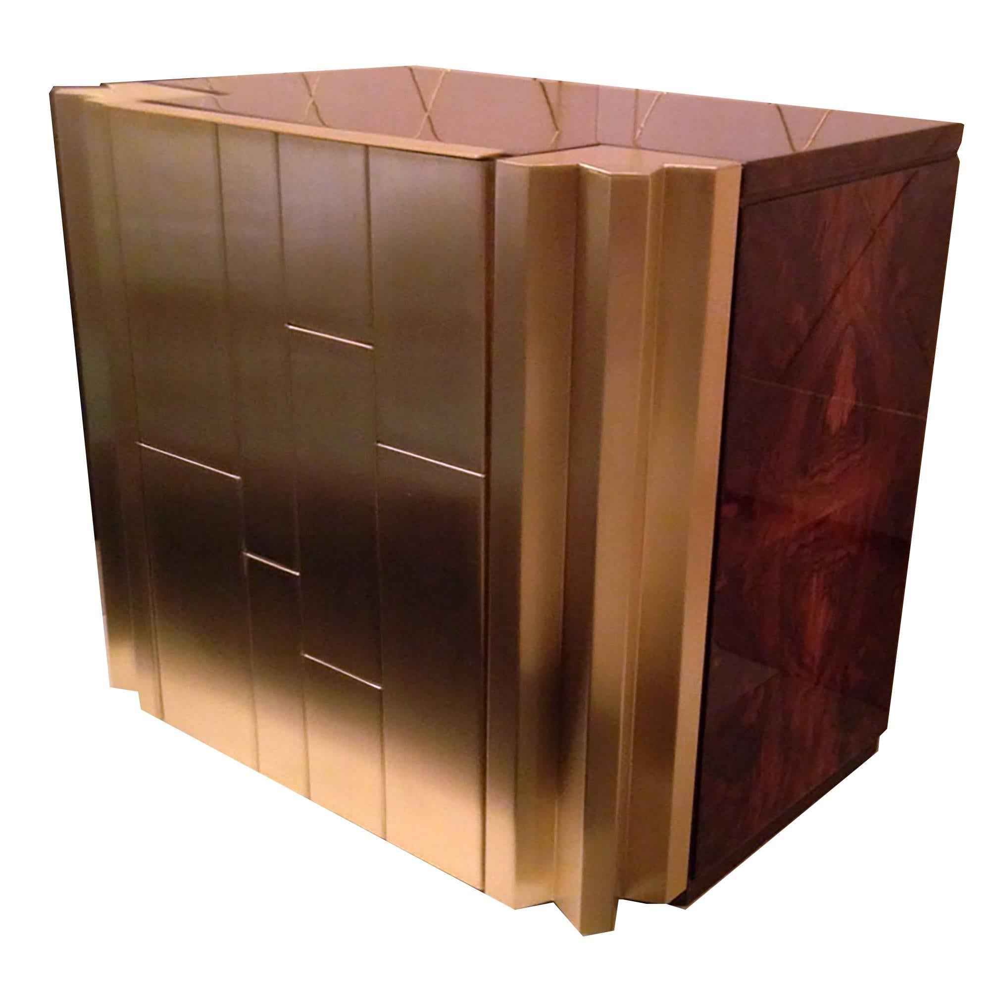 Amazing pair of bedside tables by Luciano Frigerio in brass and rosewood. Signed by the author, Italy, circa 1970.
