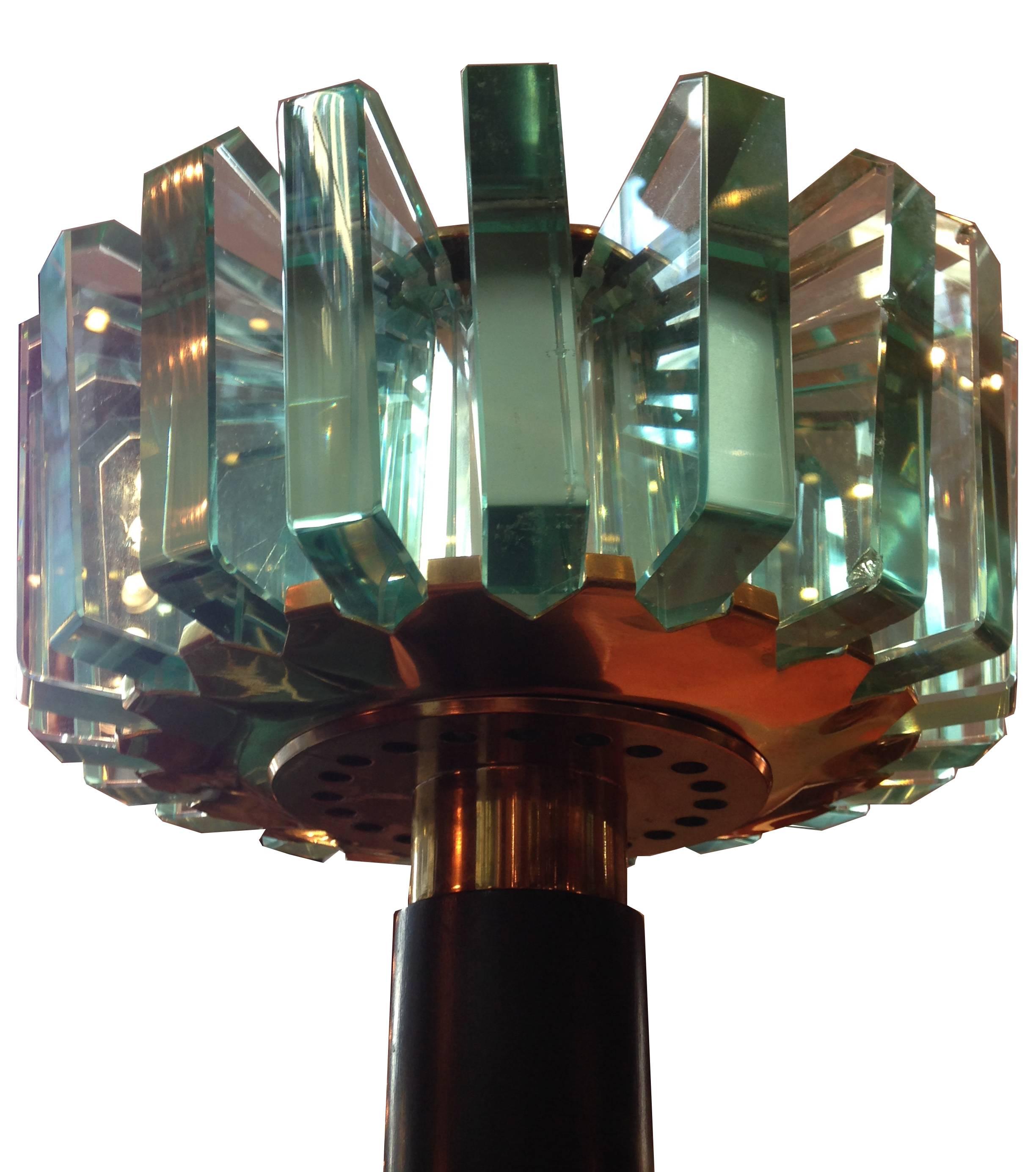 Pair of Fontana Arte Modern Glass Shade and Brass Italian Floor Lamps, 1960 1