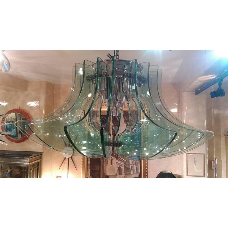 Round Glass Chandelier 2506 by G. Reggiori, Production Fontana Arte, Italy, 1968 In Excellent Condition For Sale In Milan, IT