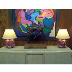 Couple of Red Spherical Table Lamps by Gio Ponti, Signed by Richard Ginori, 1950