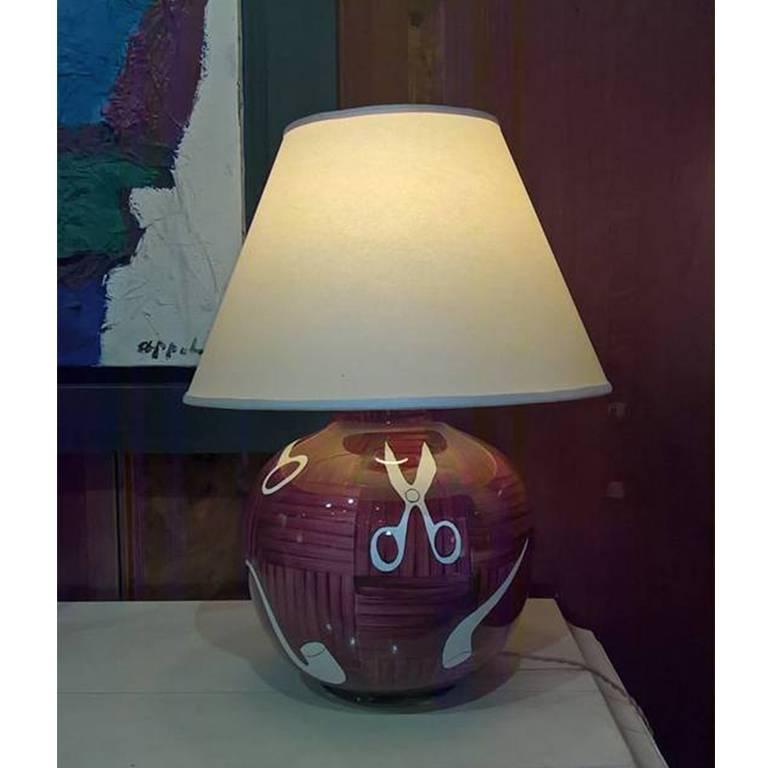 Art Deco Couple of Red Spherical Table Lamps by Gio Ponti, Signed by Richard Ginori, 1950 For Sale