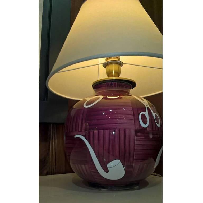 Enameled Couple of Red Spherical Table Lamps by Gio Ponti, Signed by Richard Ginori, 1950 For Sale