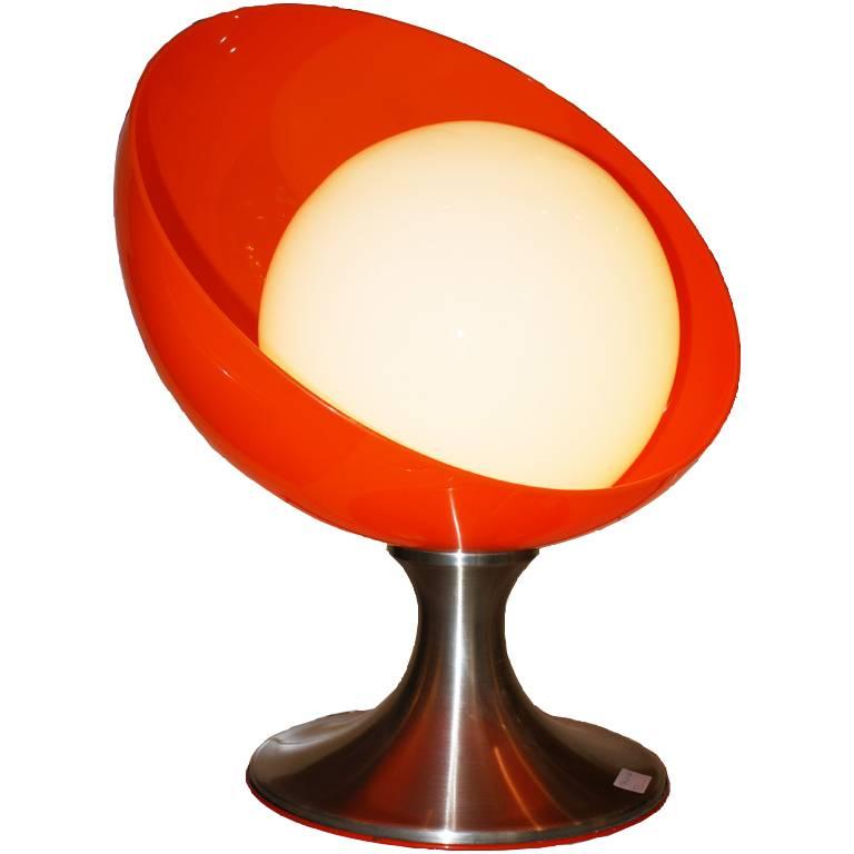 Table Lamp, Orange Plexiglass, Base in Nickel-Plated Metal, Italian, 1960