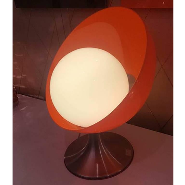 Mid-20th Century Table Lamp, Orange Plexiglass, Base in Nickel-Plated Metal, Italian, 1960