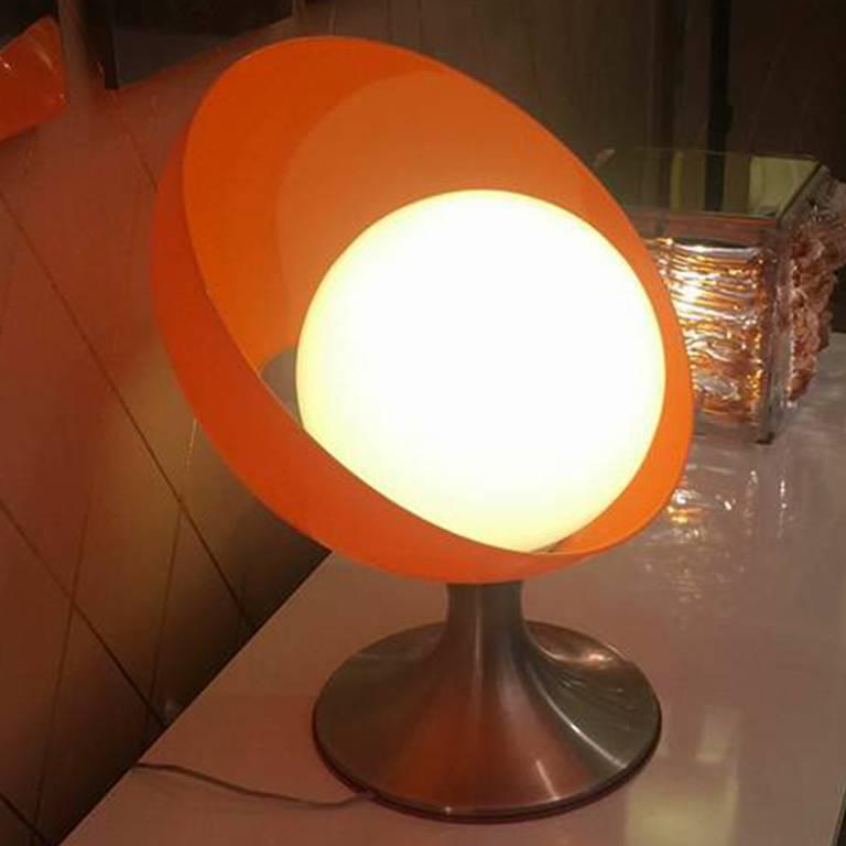 Table Lamp, Orange Plexiglass, Base in Nickel-Plated Metal, Italian, 1960 1