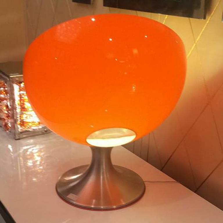 Table Lamp, Orange Plexiglass, Base in Nickel-Plated Metal, Italian, 1960 2