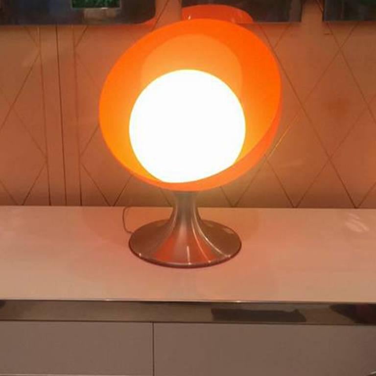 Table Lamp, Orange Plexiglass, Base in Nickel-Plated Metal, Italian, 1960 3