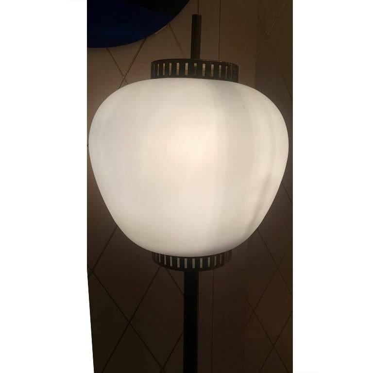 Stilnovo Balloon Ground Lamp White Marble Base Black Metal Stem Brass Details