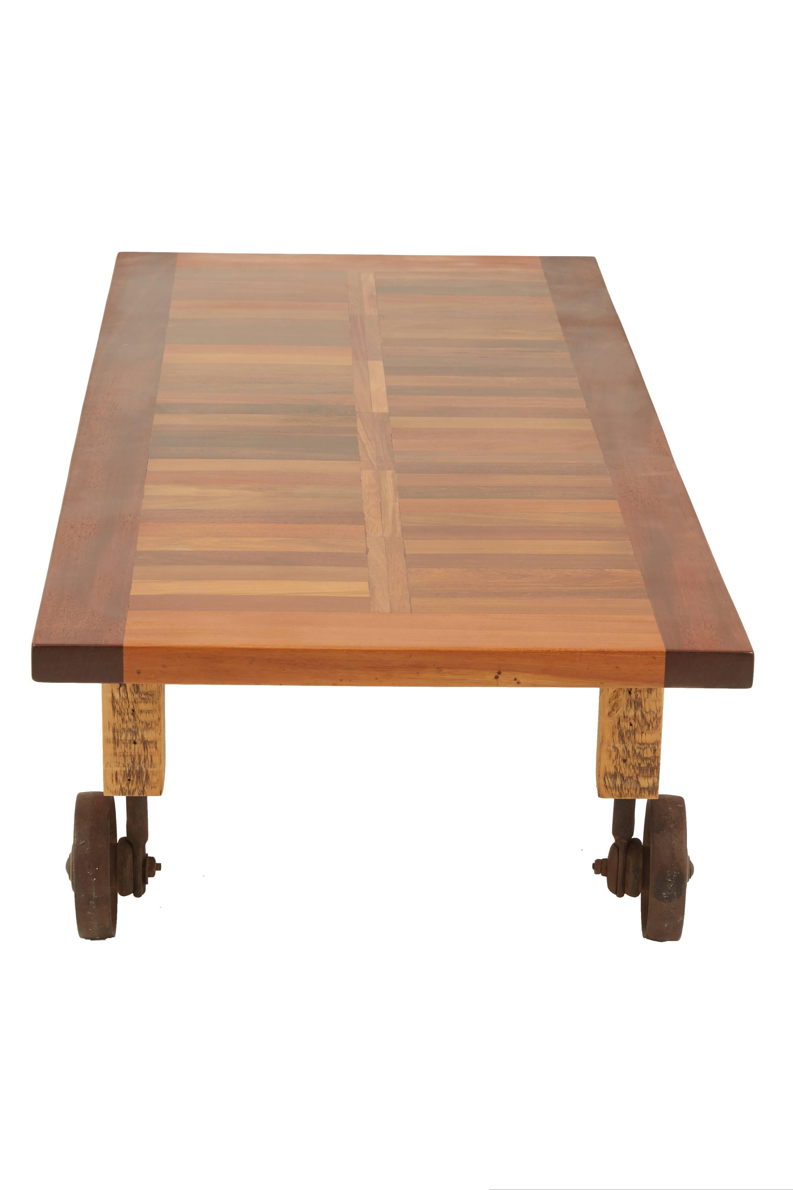 American Handmade Coffee Table Made from Reclaimed Mahogany Door by Mats Christeen For Sale