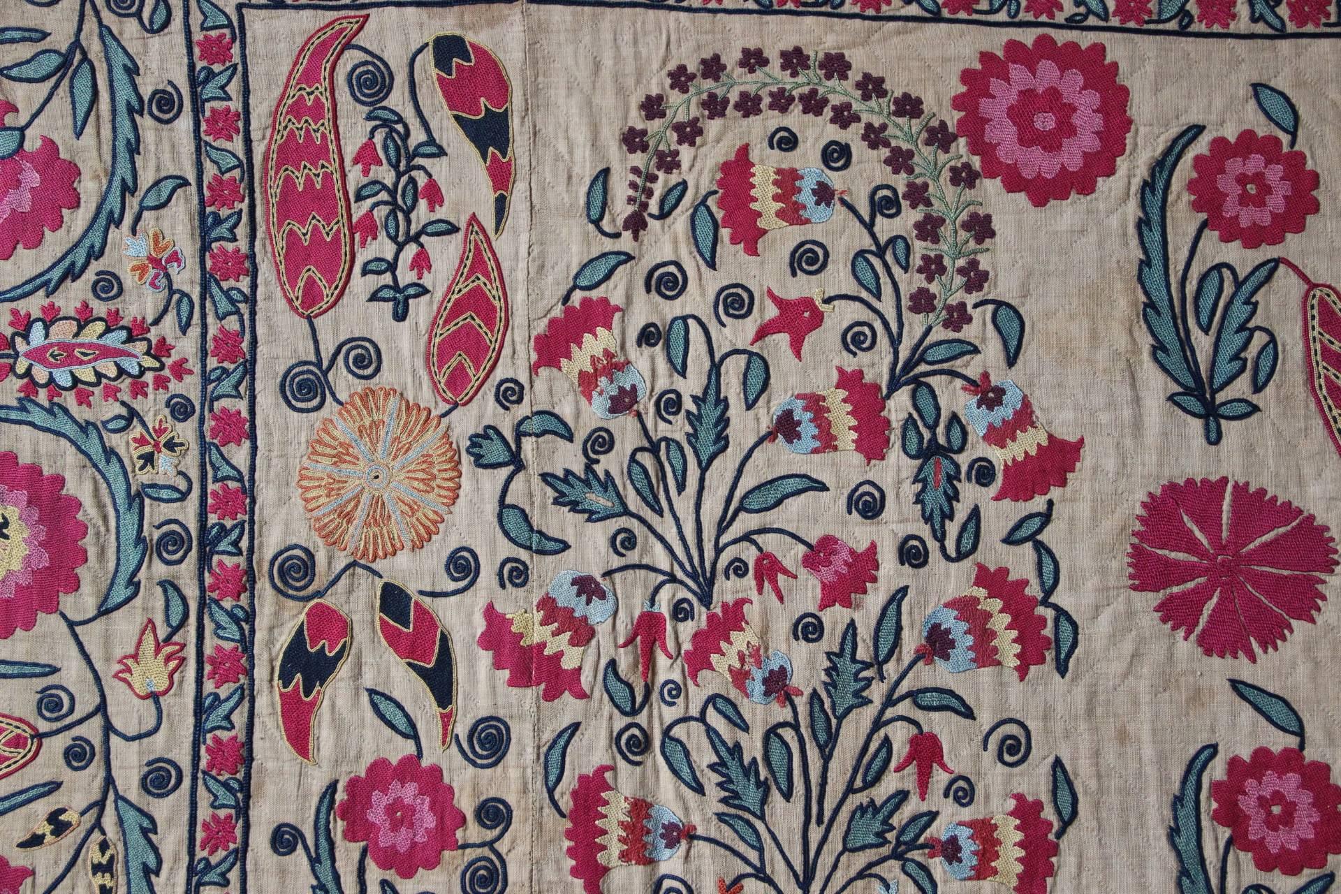 Early 19th Century Ura Tube Suzani, Silk Embroidery, Uzbekistan In Fair Condition In London, GB